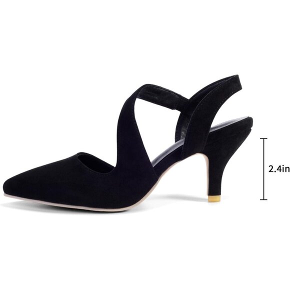 Rhinestone Black Kitten Low Heel Sparkly Pumps Wedding Dressy Shoes for Women - Picture 2 of 8